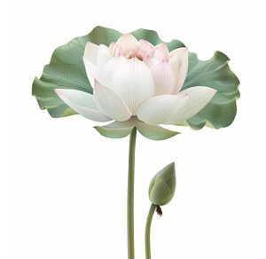 Blooming white lotus flower with
