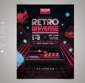 Retro Gaming Flyer Arcade Stick VHS